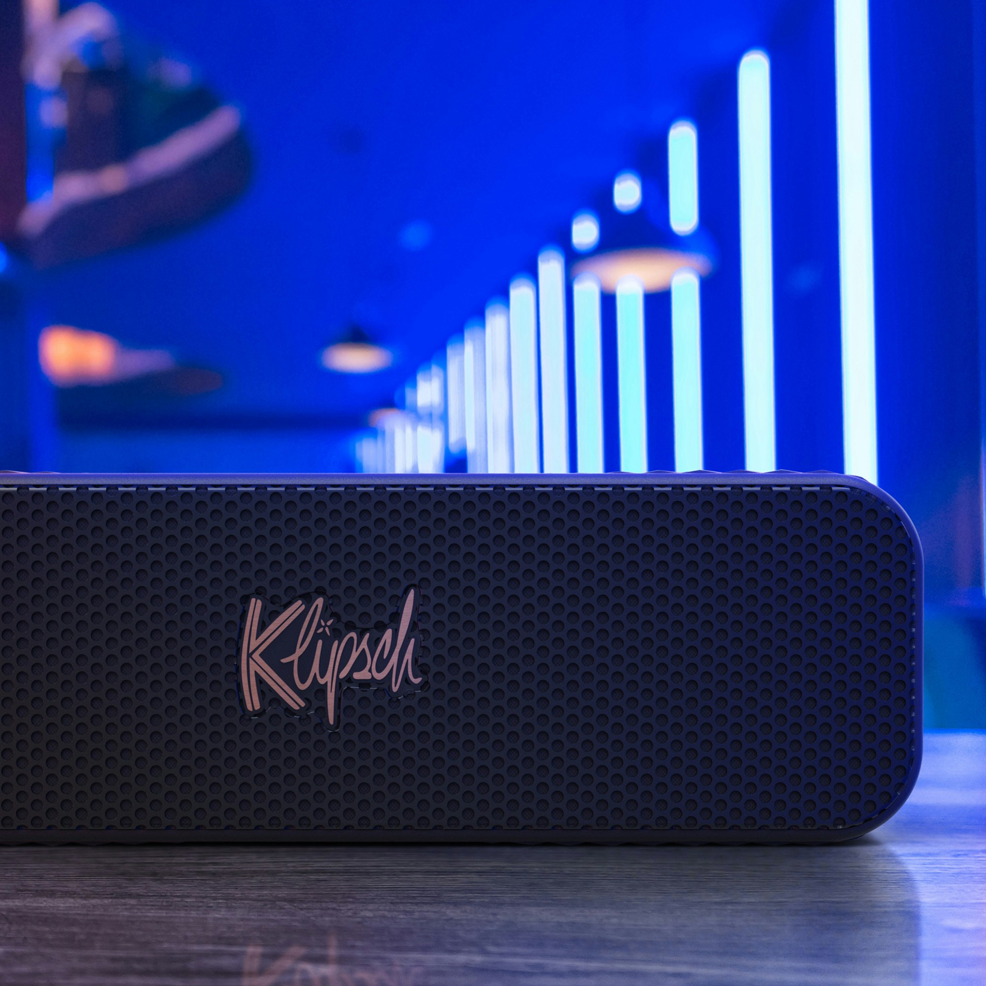 Klipsch Detroit in blue lit event space 2000x2000